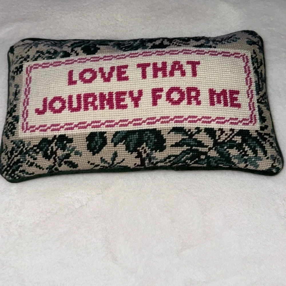 Embroidered Pink Text Accent Pillow - 'Love That Journey For Me'